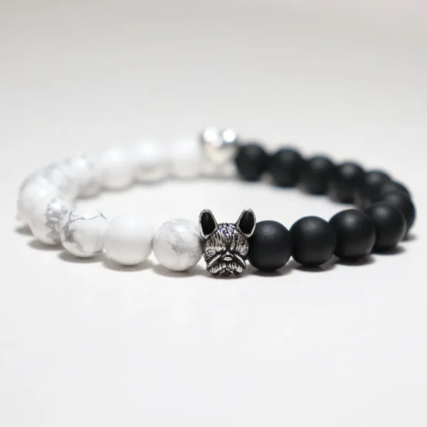 Bracelet perles avec pendentif bouledogue – onyx et cuivre – Image 8