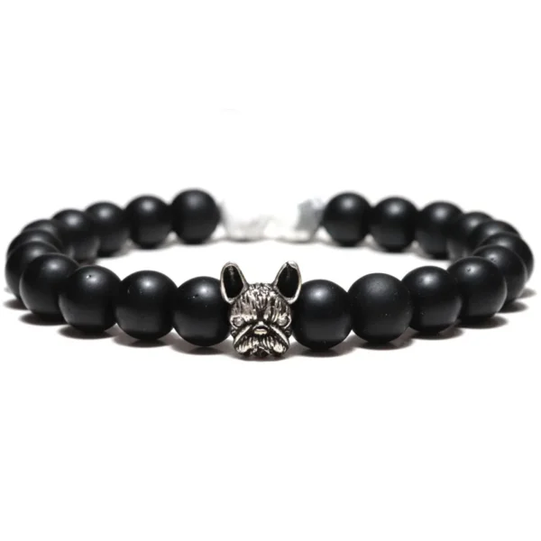 Bracelet perles avec pendentif bouledogue – onyx et cuivre – Image 5