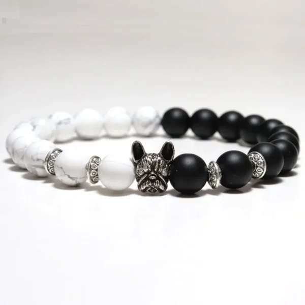 Bracelet perles avec pendentif bouledogue – onyx et cuivre – Image 9