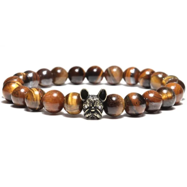 Bracelet perles avec pendentif bouledogue – onyx et cuivre – Image 6