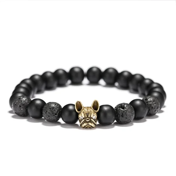 Bracelet perles avec pendentif bouledogue – onyx et cuivre – Image 11