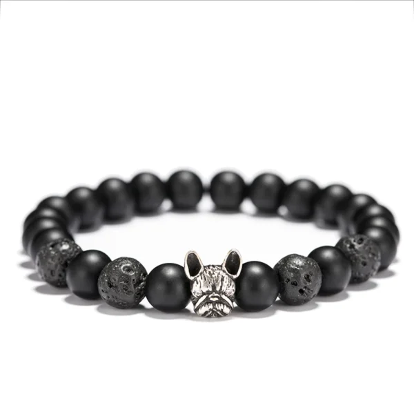 Bracelet perles avec pendentif bouledogue – onyx et cuivre – Image 10