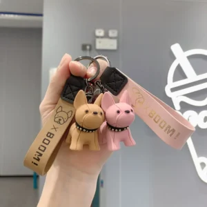 Porte-clés bouledogue français – Simili cuir PU
