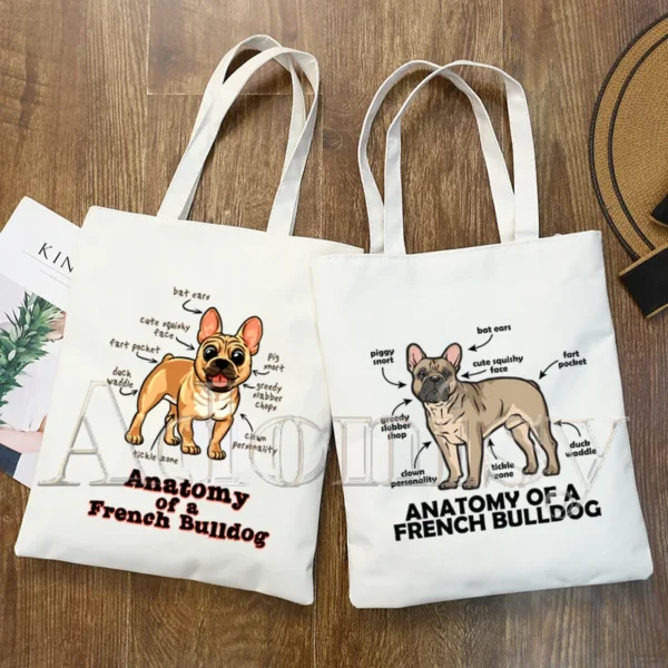 Tote bag bouledogue anatomie en toile